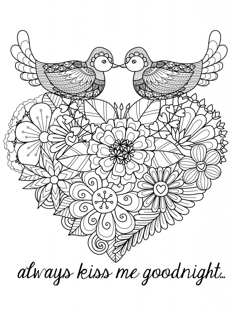 Kiss Me Goodnight Valentines Day Coloring Pages for Adults