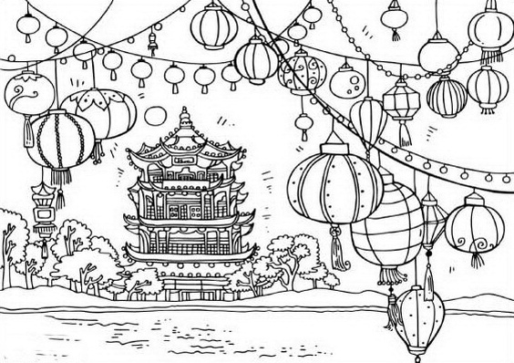 Lanterns Chinese New Year Coloring Pages