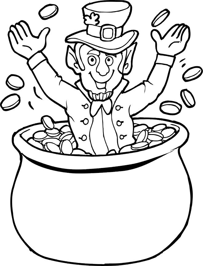 Leprechaun Rejoicing In Gold Coloring Page