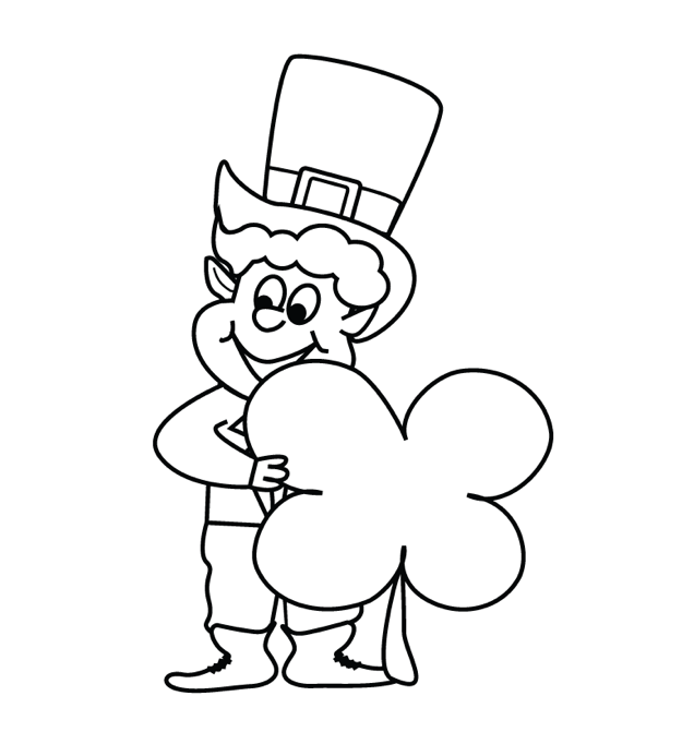Leprechaun and Four Leaf Clover Coloring Page