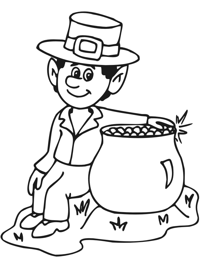 Leprechaun And Pot Of Gold Coloring Page