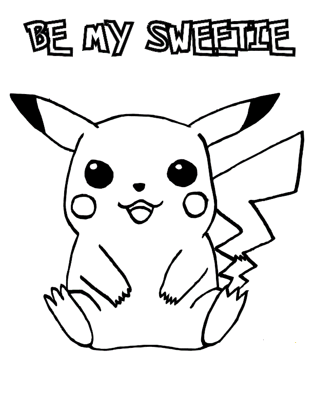 Pikachu Be My Sweetie Valentines Coloring Page