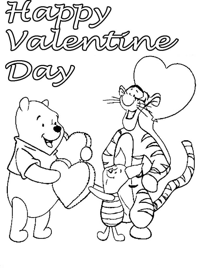 Pooh Happy Valentine Day Coloring Page