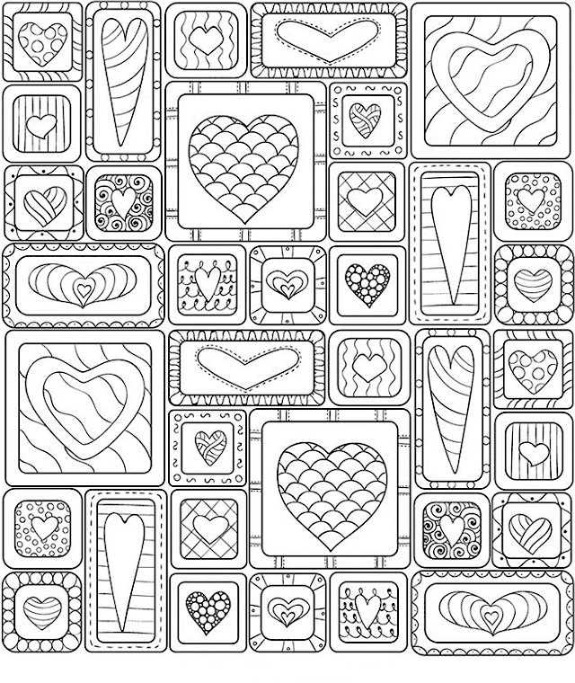 Square Design Valentines Day Coloring Pages for Adults