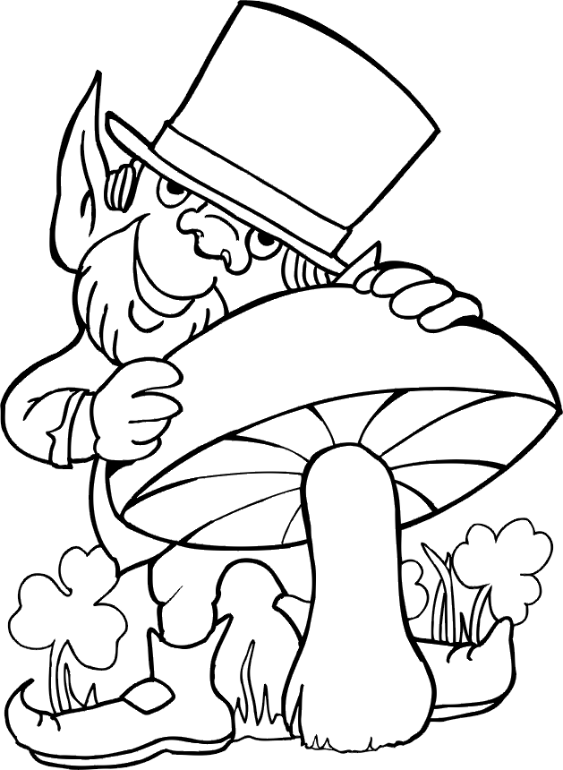 St Patricks Day Leprechaun And Mushroom Coloring Page