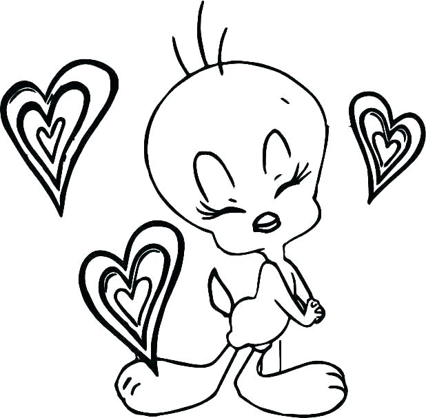 Tweety Hearts Coloring Page