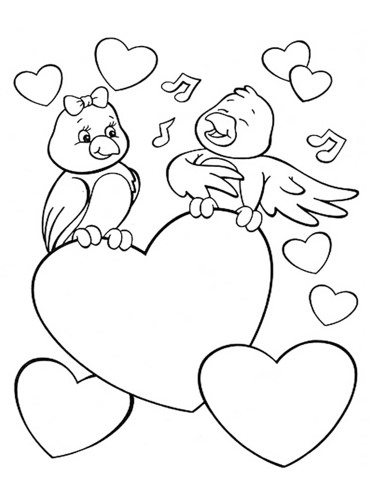 Two Love Birds Valentines Day Coloring Page