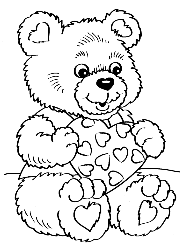 Valentines Day Bear Hearts Coloring Page