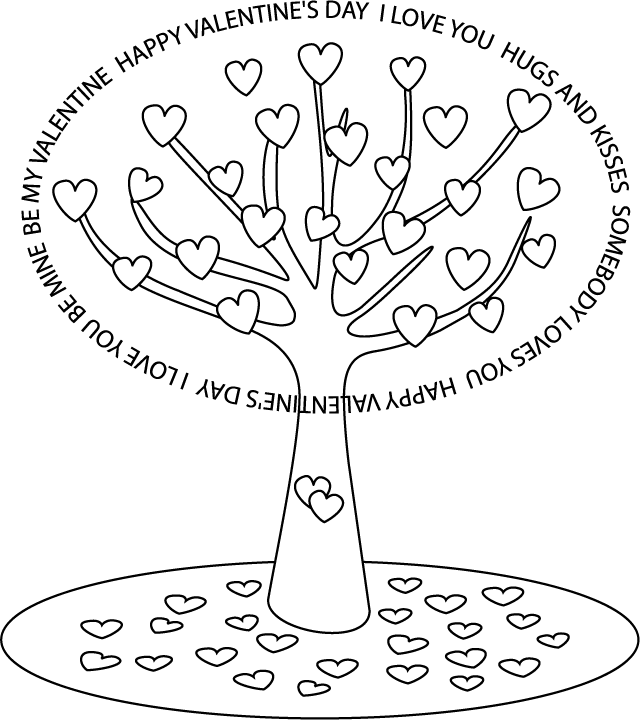 Valentines Day Coloring Pages - Love Tree