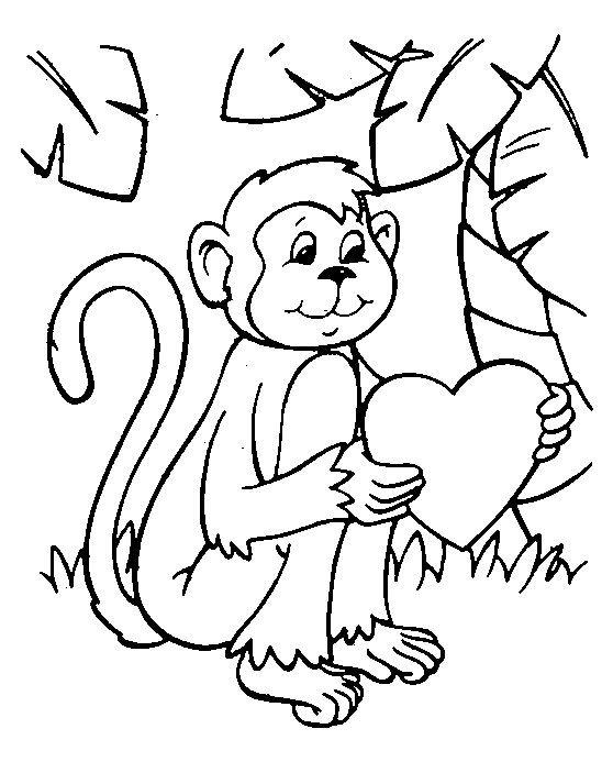 Valentines Day Coloring Pages - Monkey