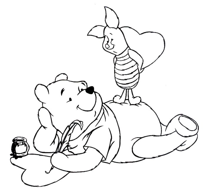 Valentines Day Coloring Pages - Pooh and Piglet