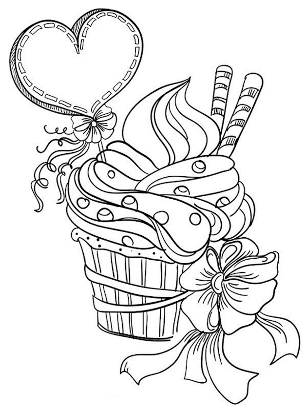 Valentines Day Cupcake Coloring Pages for Adults