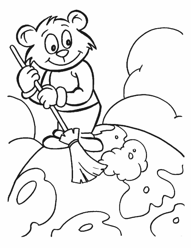 Animal Cleaning Earth Coloring Page