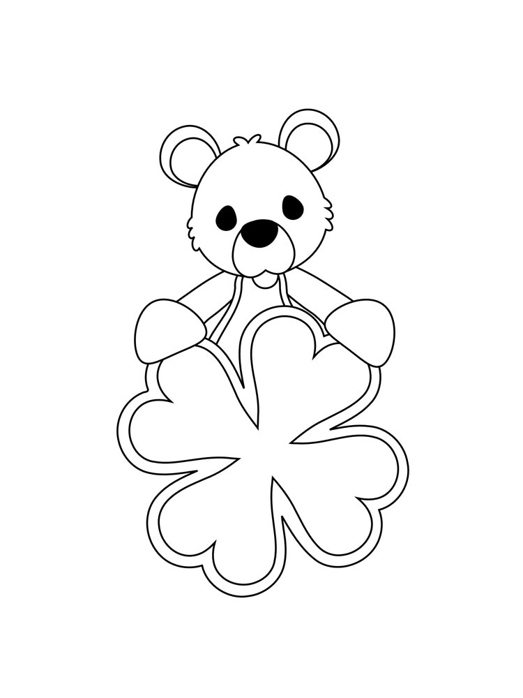 Bear And Four Leaf Clover Coloring Page