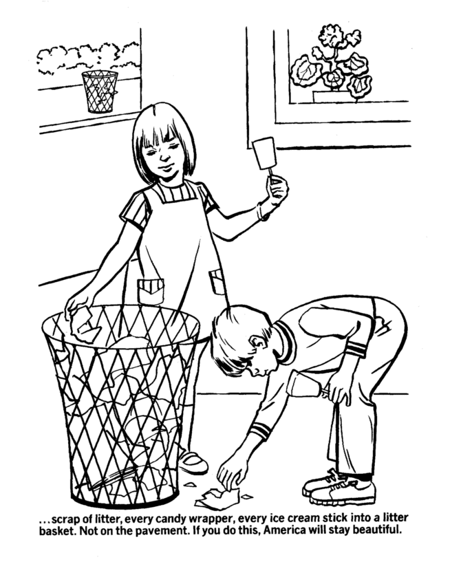 Boy Picking Up Trash Coloring Page