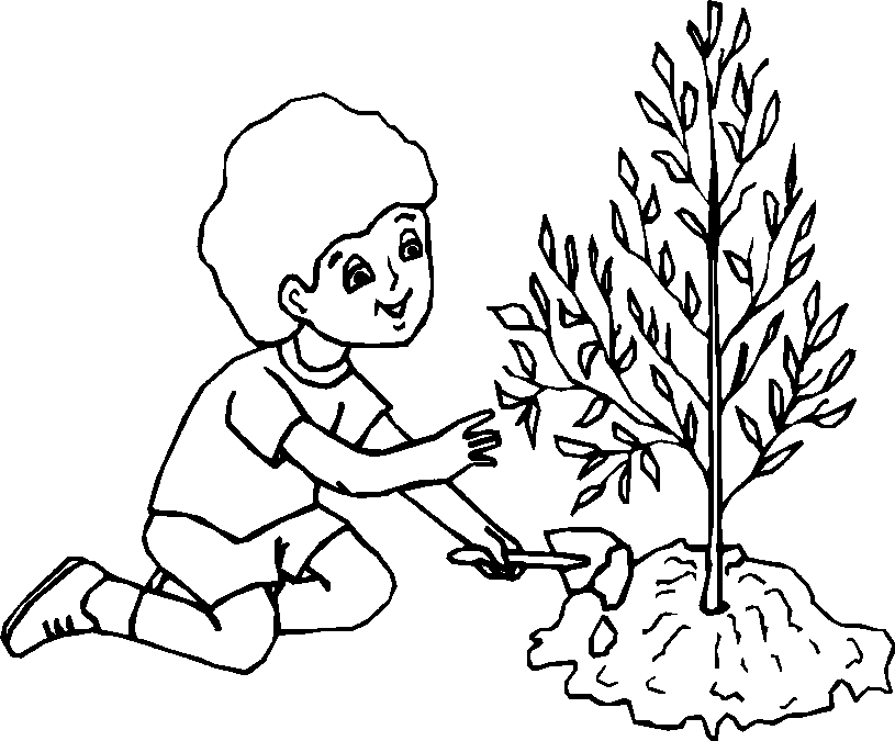 Boy Planting Tree Coloring Page