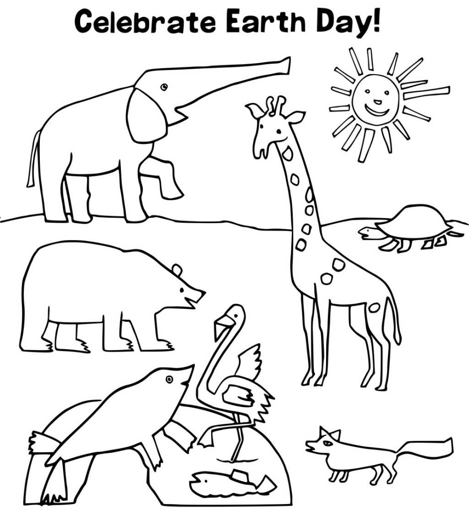 Celebrate Earth Day Animals Coloring Page
