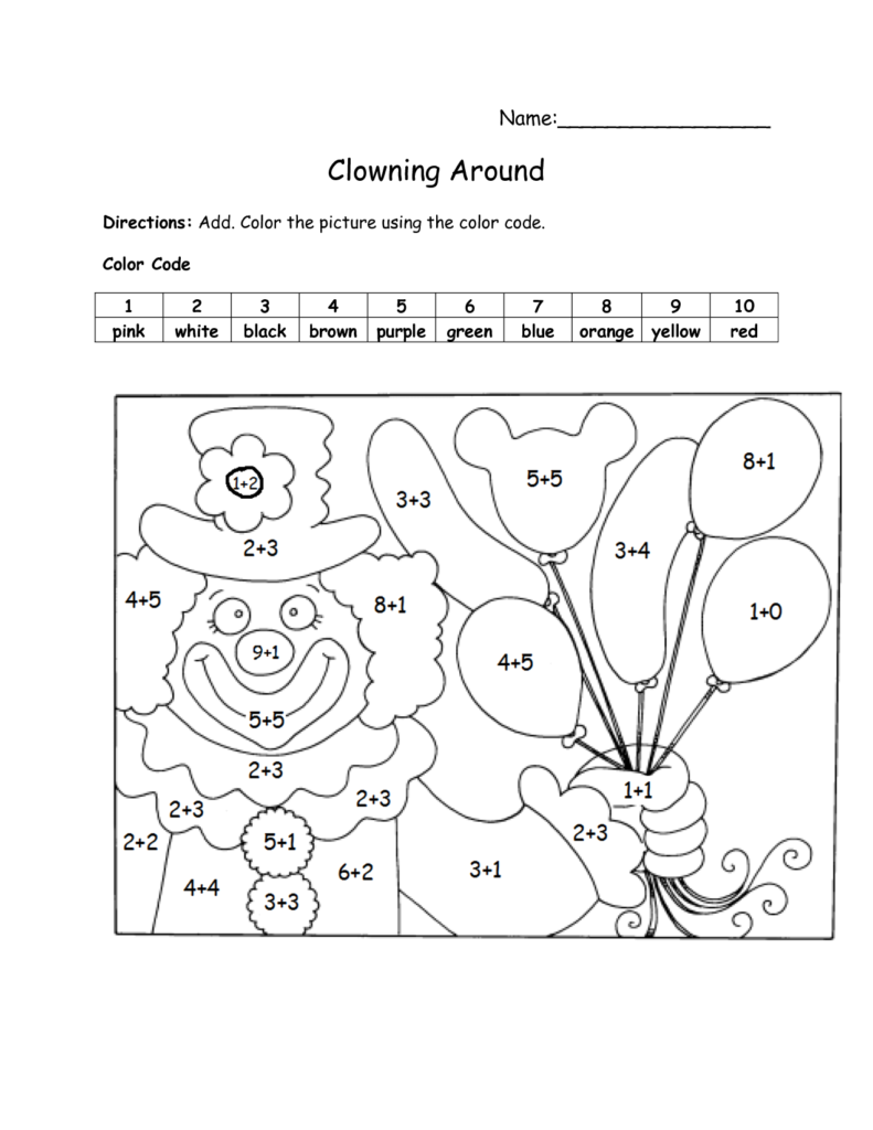 Color By Number Addition 791x1024 - Kindergarten Color By Number