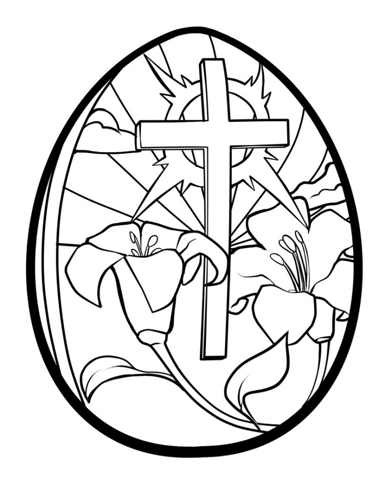 Flowers and Cross - Religious Easter Coloring Pages