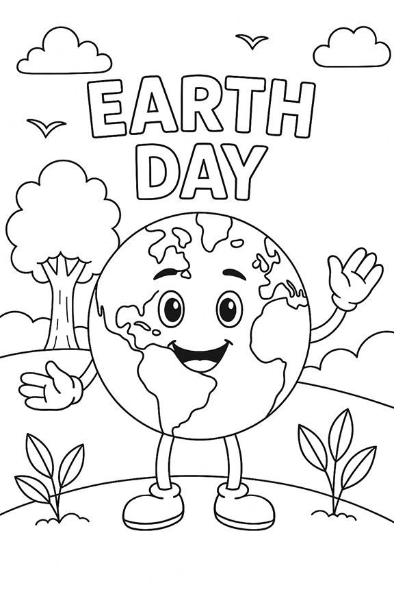 Happy Earth Day Coloring Page