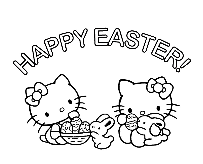 Hello Kitty Happy Easter Coloring Page