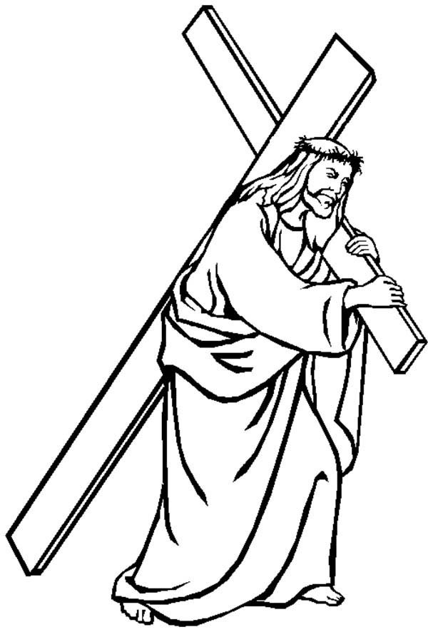 Jesus Carrying Cross Good Friday Coloring Page