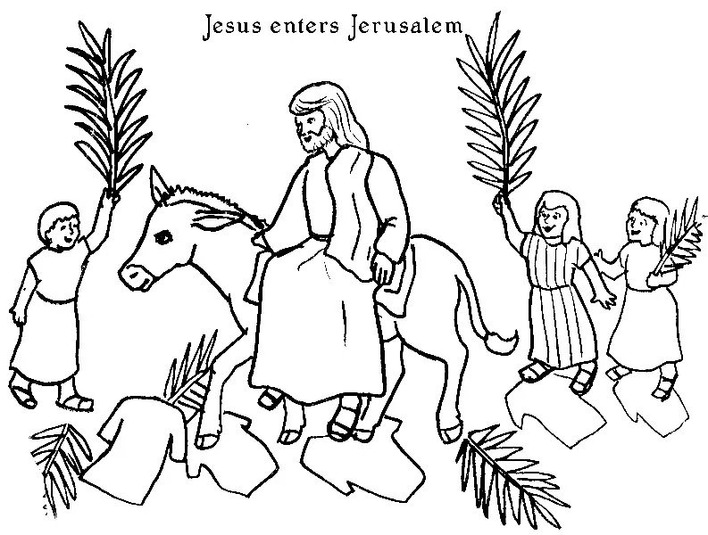 Jesus Enters Palm Sunday Coloring Page