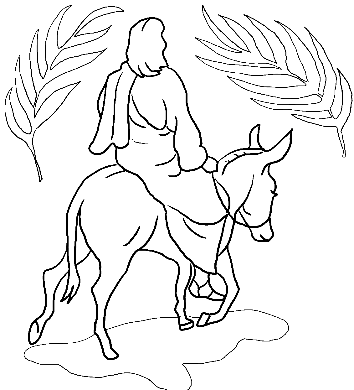 Jesus Riding Donkey Palm Sunday Coloring Page