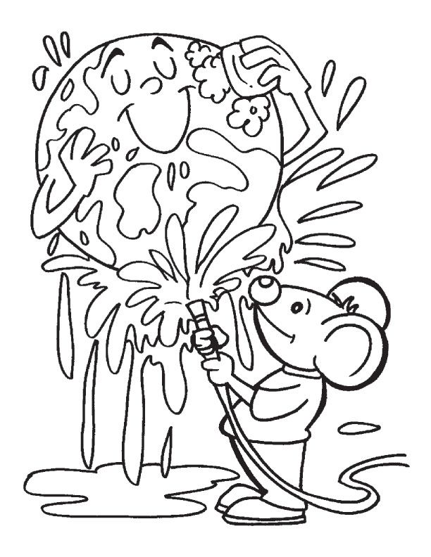 Mouse Cleaning Earth Coloring Page