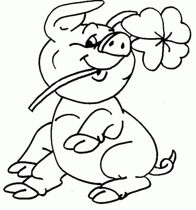 Pig Four Leaf Clover Coloring Page