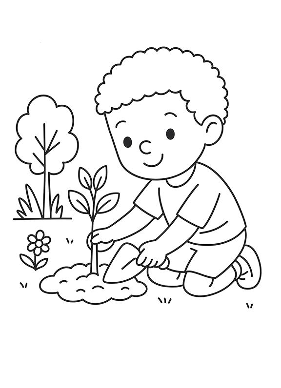 Plant Trees Earth Day Coloring Page