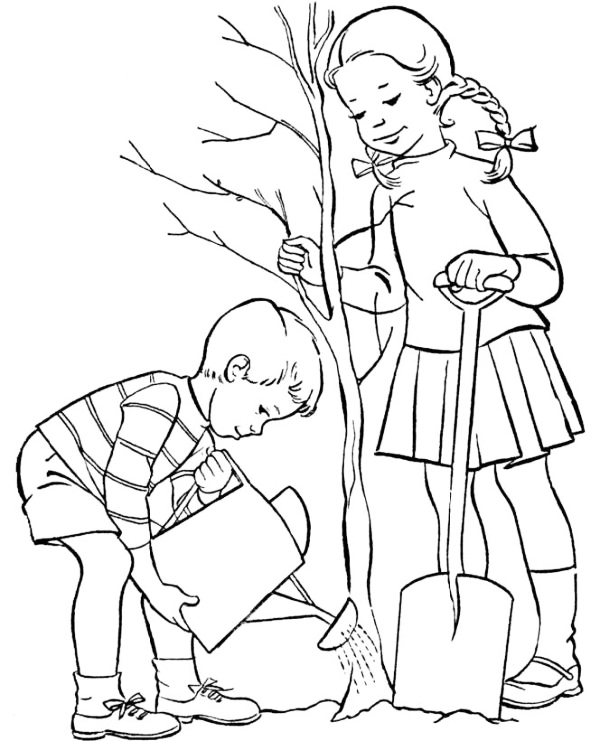 Planting Trees Earth Day Coloring Page