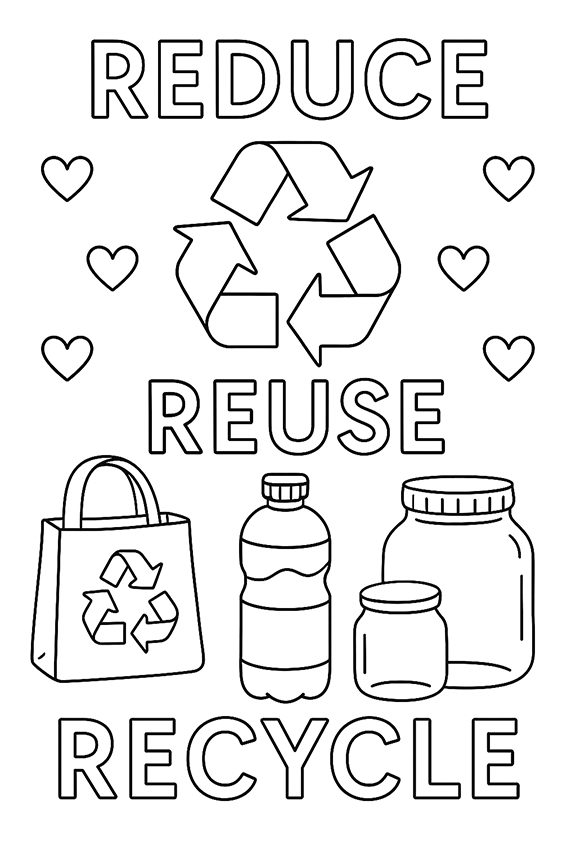 Reduce Reuse Recycle Coloring Page