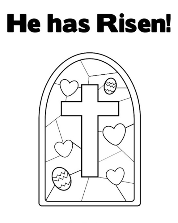Risen Stained Glass Religious Easter Coloring Page