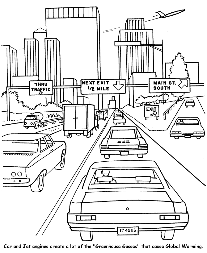 Traffic Creates Greenhouse Gasses Coloring Page