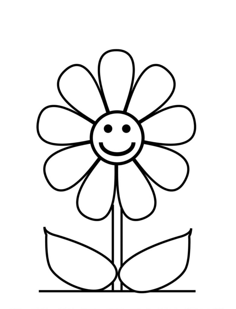 Easy Smiling Flower Face Coloring Page