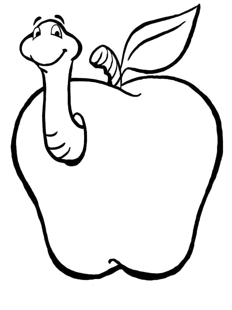 Easy Worm In Apple Coloring Page