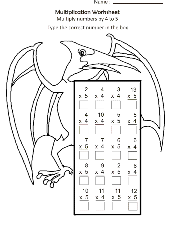 Feuille de calcul de coloration de multiplication