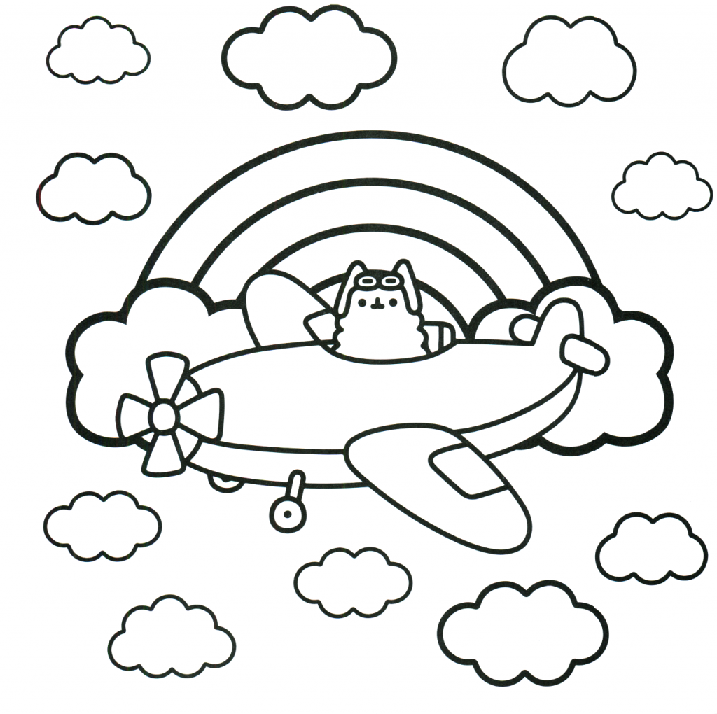 Airplane Cat Pusheen Coloring Pages