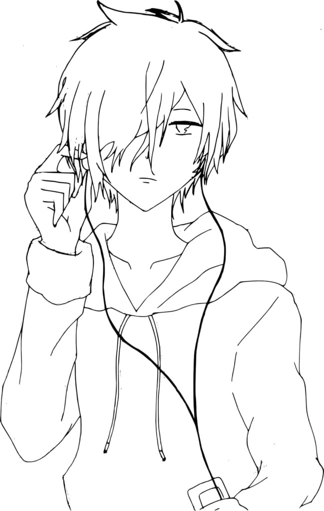 Anime Boy With Earphones Coloring Page