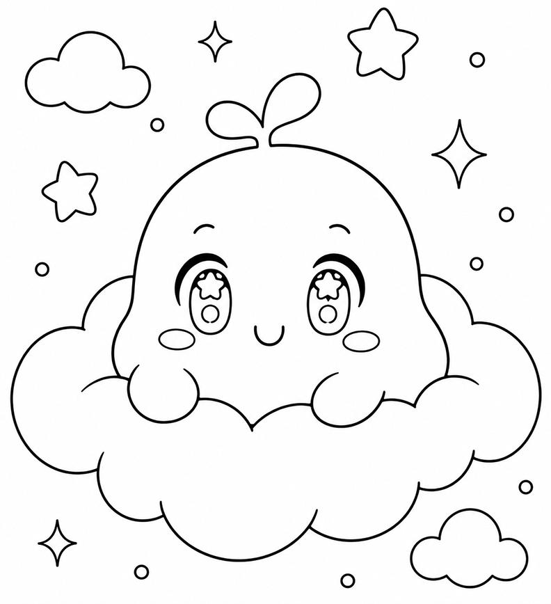 Anime Character On A Bubbly Cloud Coloring Page