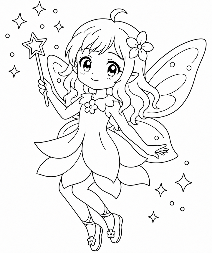 Anime Fairy Girl With A Wand Coloring Page