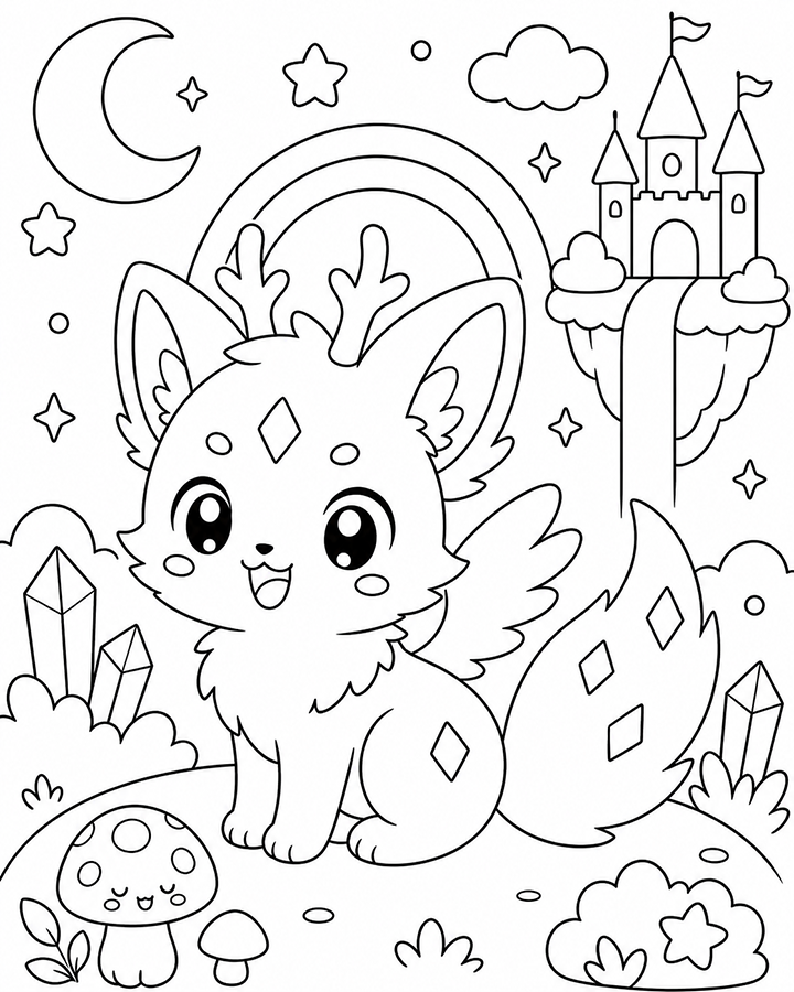 Anime Forest Animal In A Fantasy World Coloring Page