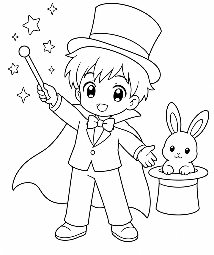 Anime Magician Pulling A Rabbit Out Of His Hat Coloring Page