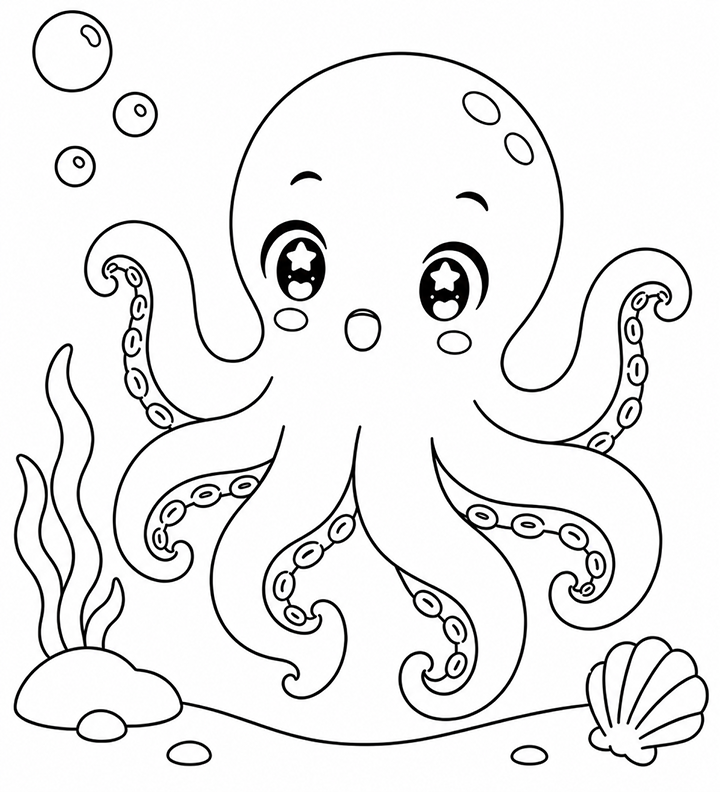Anime Octopus In The Sea Coloring Page