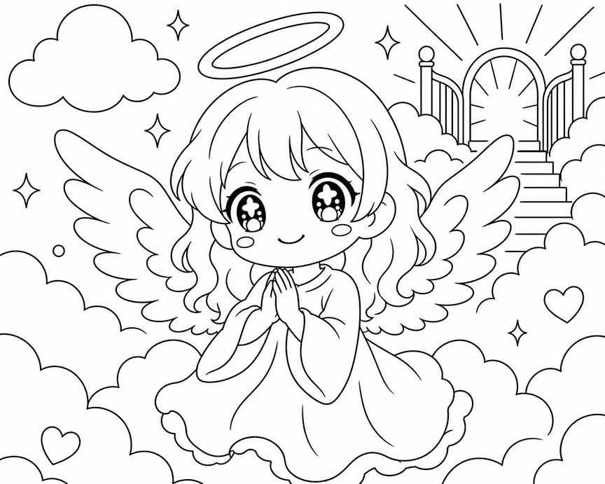 Animeangel At The Pearly Gates Coloring Page