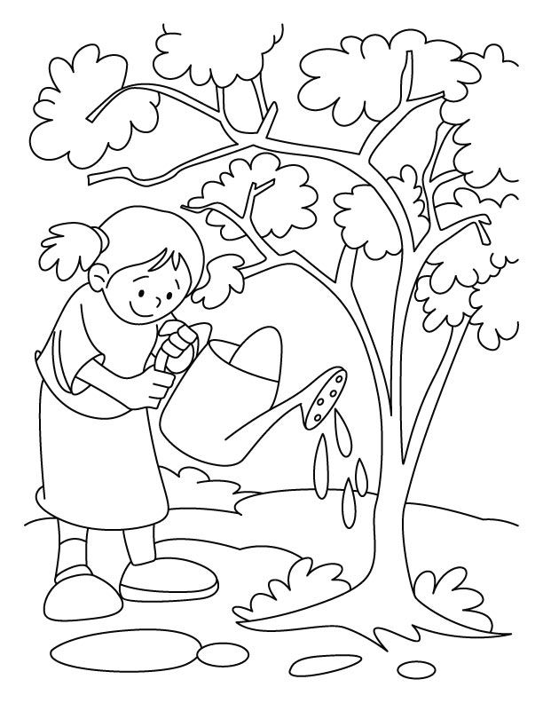 Arbor Day Watering Trees Coloring