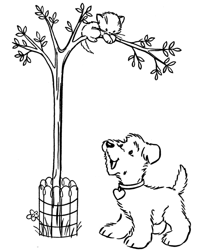 Cat in Tree Coloring Page
