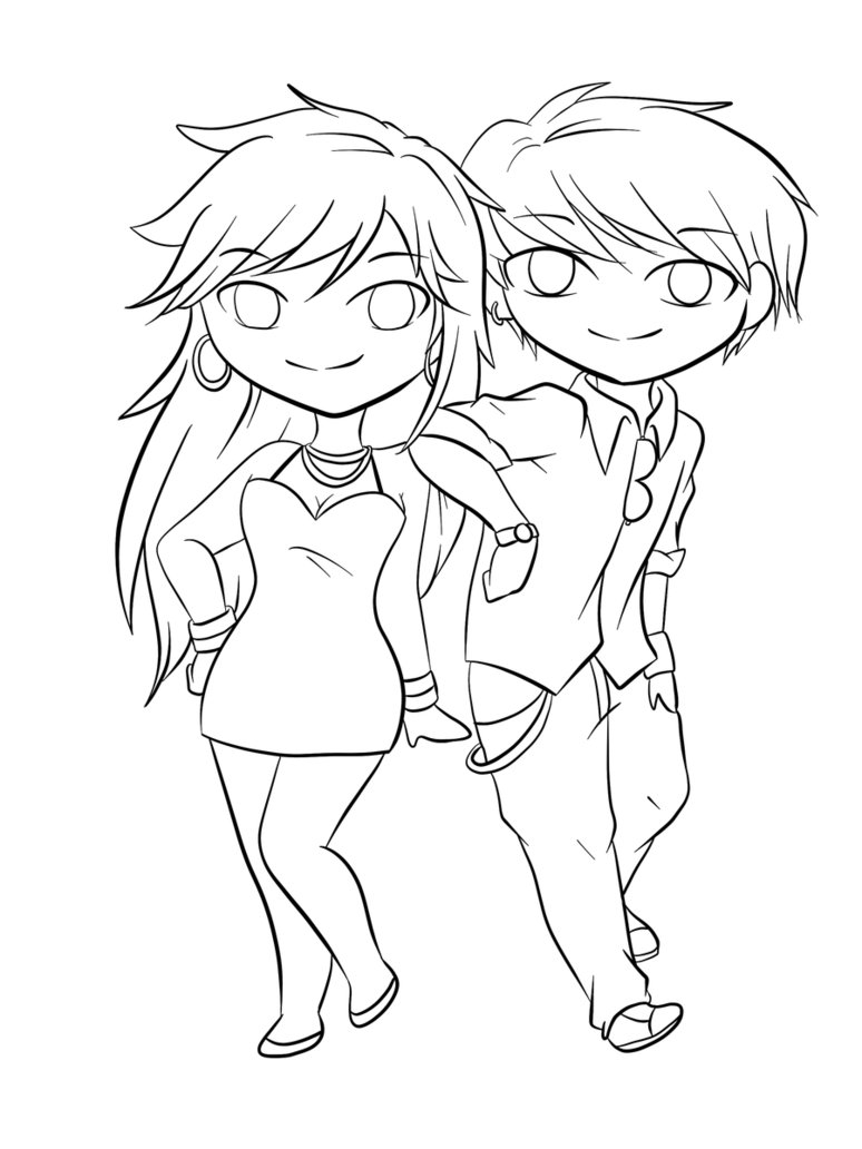 anime boy and girl back to back coloring pages