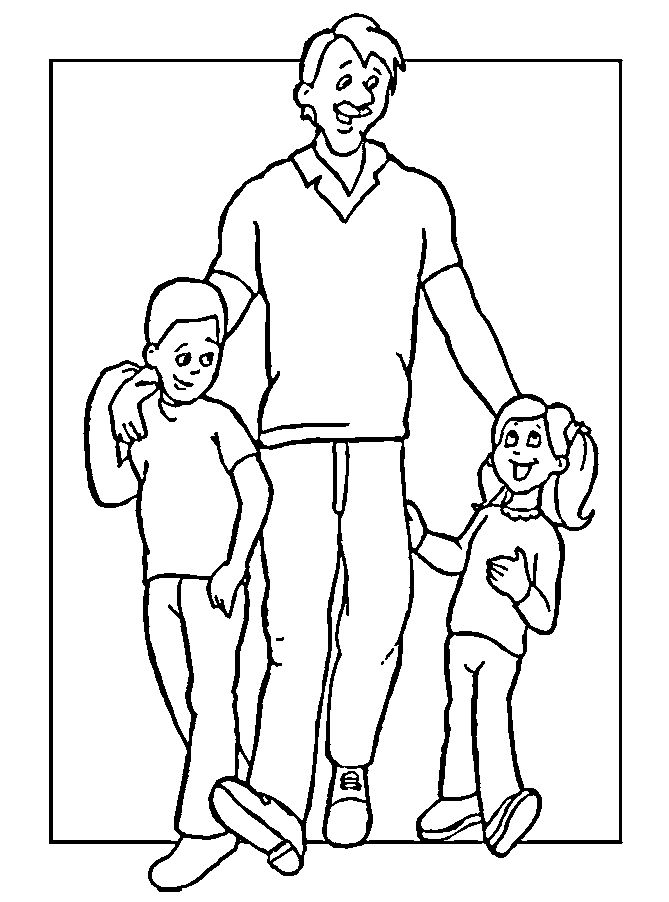 Father And Children Coloring Page